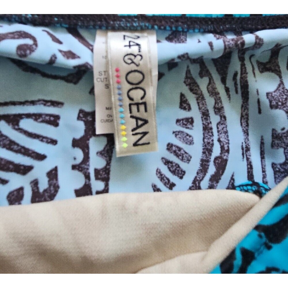 NWT 24th & Ocean Turquoise Brown Mid Waist Skirted Hipster Bikini Swim Bottom XL - Picture 4 of 10